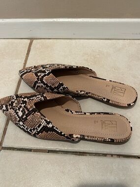 Hawkwell Women's Backless Slip on Slides Loafer Shoes Flats gold snake